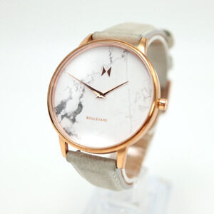 MVMT Women's Beverly Marble Watch 38mm Rose Gold Tone Gray Leather w New Battery